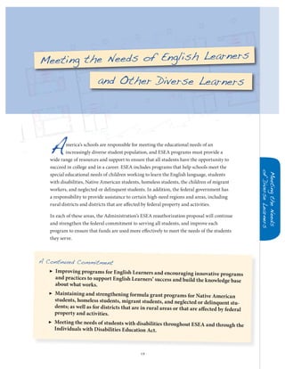 Meeting the Needs of English Learners
                          and Other Diverse Learners




   A       merica’s schools...