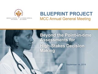 BLUEPRINT PROJECT 
MCC Annual General Meeting 
Beyond the Point-in-time 
Assessments for 
High-Stakes Decision 
Making 
September 14, 2014 
1 
 