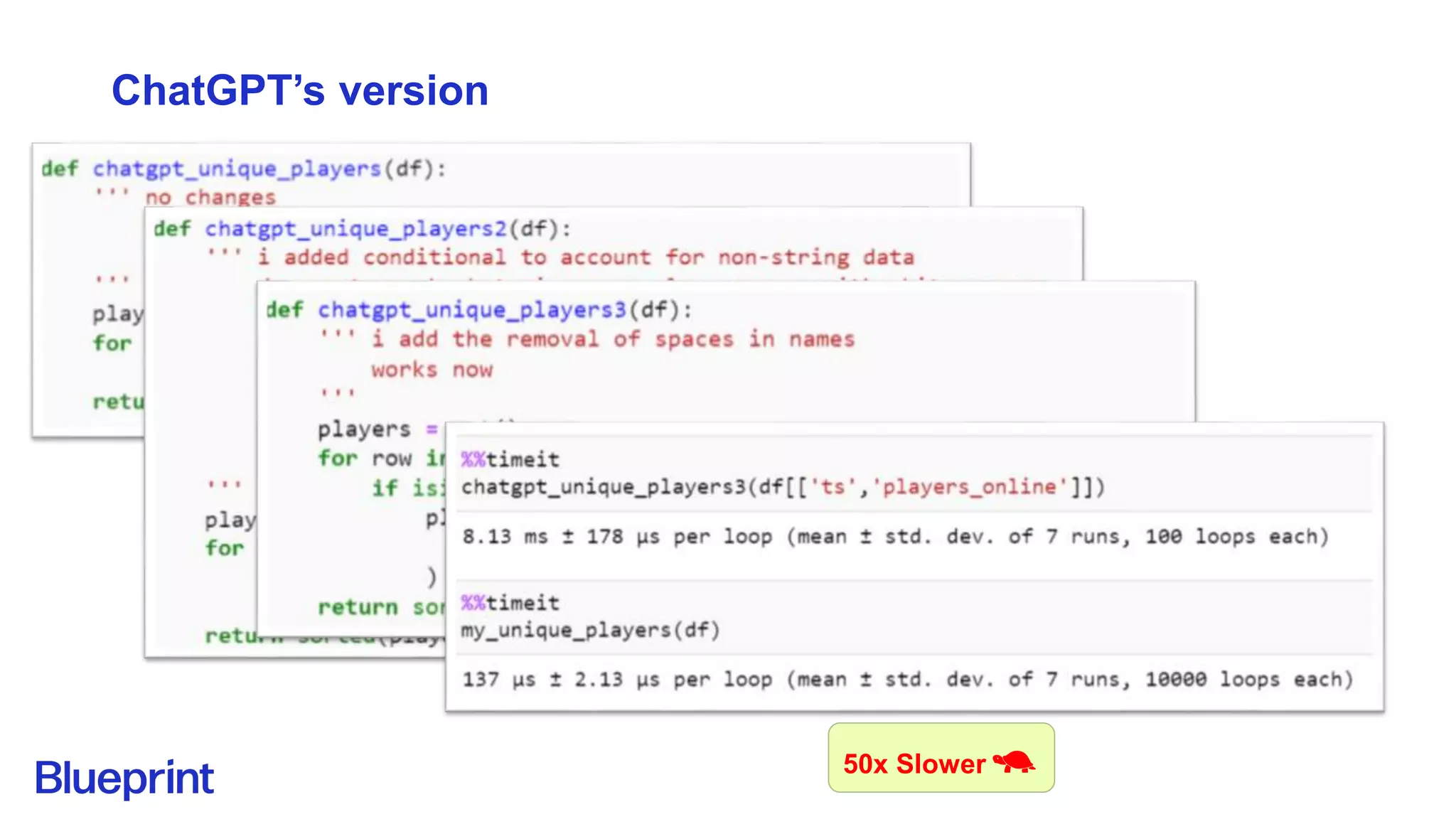 ChatGPT’s version
50x Slower 🐢
 