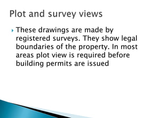It serve as vital communication between architect and the builder. It can be plan view or elevation view. It has detail vies of every component.Detail view