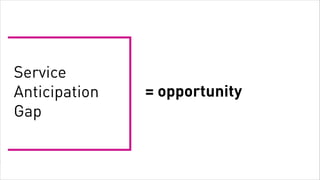 Service
             Anticipation   = opportunity
             Gap



Tuesday, February 26, 13
 