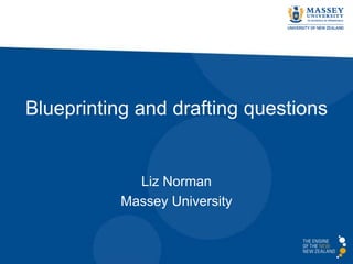 Blueprinting and drafting questions

Liz Norman
Massey University

 