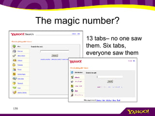 The magic number? 13 tabs– no one saw them. Six tabs, everyone saw them 
