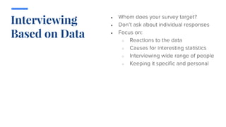 Interviewing
Based on Data
●
●
●
○
○
○
○
 