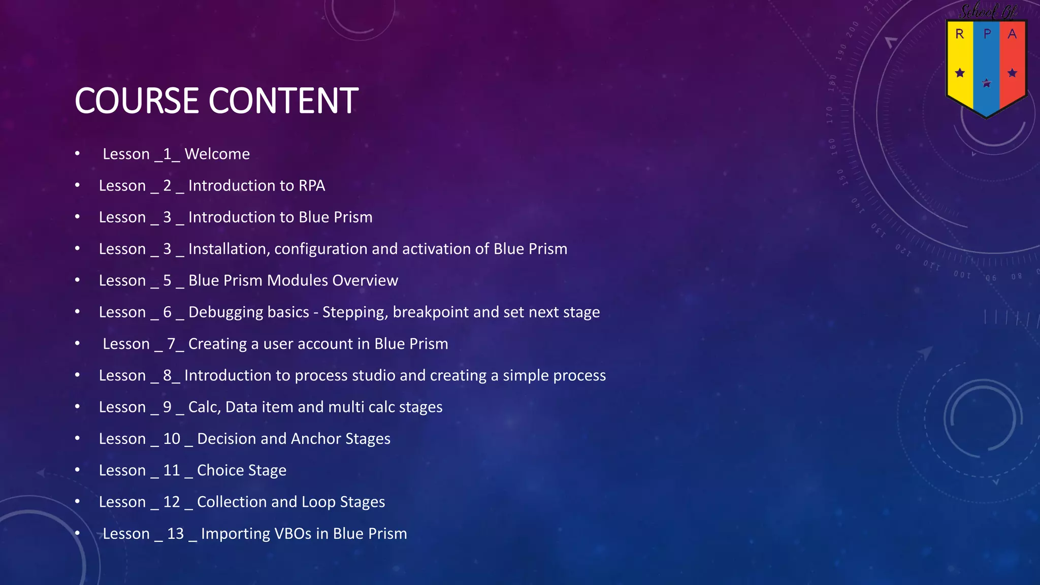 Blue prism course content