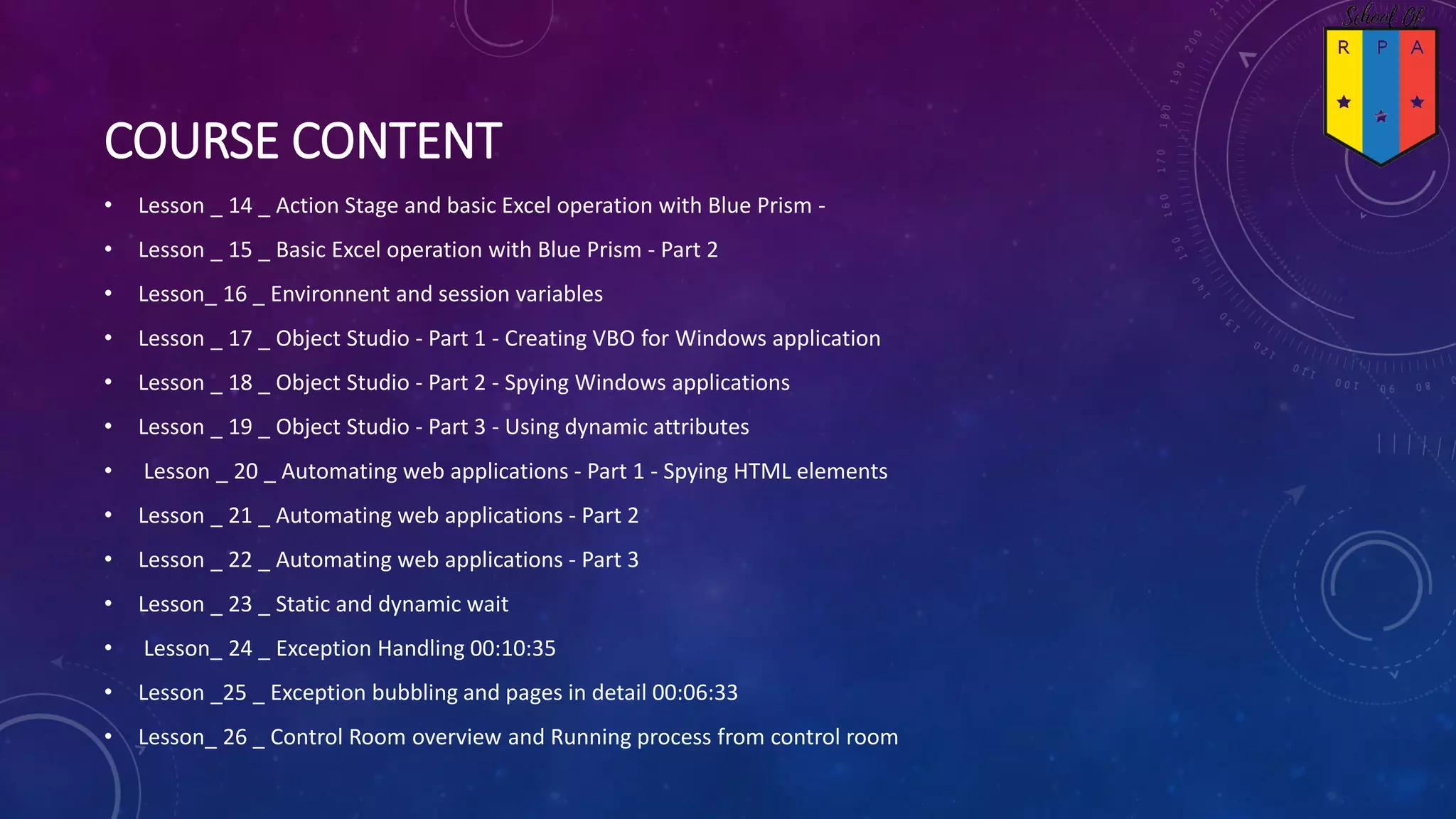 Blue prism course content