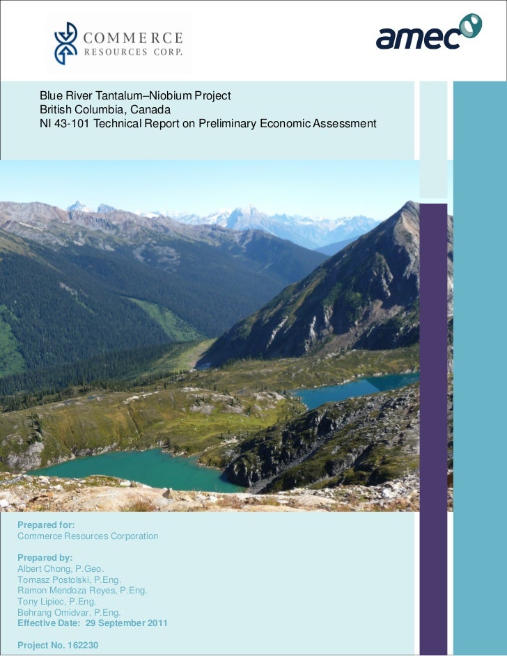 Technical Report Blue River Tantalum And Niobium Project - 