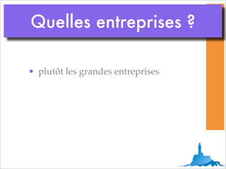 Quelles entreprises ?

• plutôt les grandes entreprises
 
