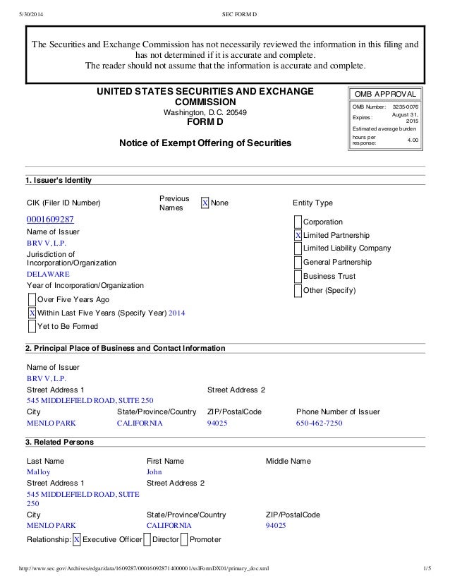 bluerun ventures sec filing may 30 form d edgar