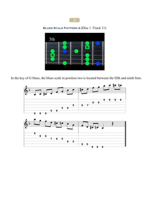 21

                        Blues Scale Pattern 2 (Disc 1 /Track 11)


                             5th




In the key of G blues, the blues scale in position two is located between the fifth and ninth frets.
 