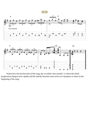 32




      Notice how the last four bars of the song, the so-called “turn around”, is where the chord
progression changes more rapidly and the melody becomes more active as it prepares to return to the
beginning of the song.
 