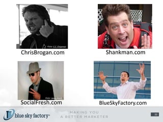 Shankman.comChrisBrogan.comFlickr: Jason KeathFlickr: C.C. ChapmanSocialFresh.comBlueSkyFactory.com33