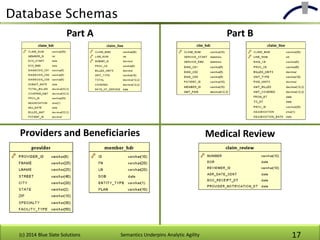 Database Schemas
(c) 2014 Blue Slate Solutions Semantics Underpins Analytic Agility 17
Part A Part B
Providers and Benefic...