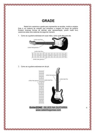 GuitarZONE - BLUES NA GUITARRA
www.celsinhogomes.com
6
GRADE
Neste livro usaremos a grade para representar as escalas, mod...
