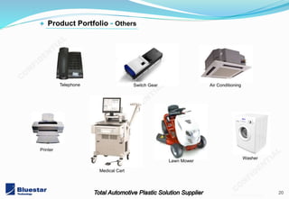 20
201402 v3.1 mold
Printer
Washer
Air Conditioning
Lawn Mower
Switch GearTelephone
Medical Cart
+ Product Portfolio - Others
 