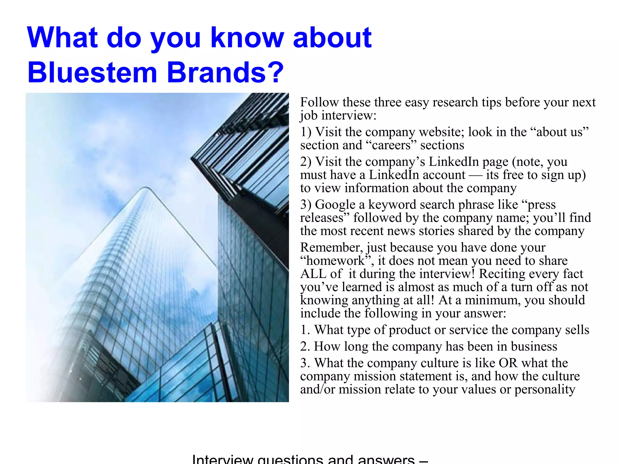 Bluestem brands interview questions and answers PPT