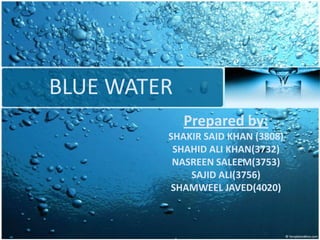 BLUE WATER
Prepared by:
SHAKIR SAID KHAN (3808)
SHAHID ALI KHAN(3732)
NASREEN SALEEM(3753)
SAJID ALI(3756)
SHAMWEEL JAVED(4020)
 
