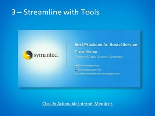 Classify Actionable Internet Mentions
3 – Streamline with Tools