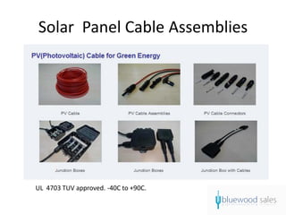 Solar Panel Cable Assemblies




UL 4703 TUV approved. -40C to +90C.
 