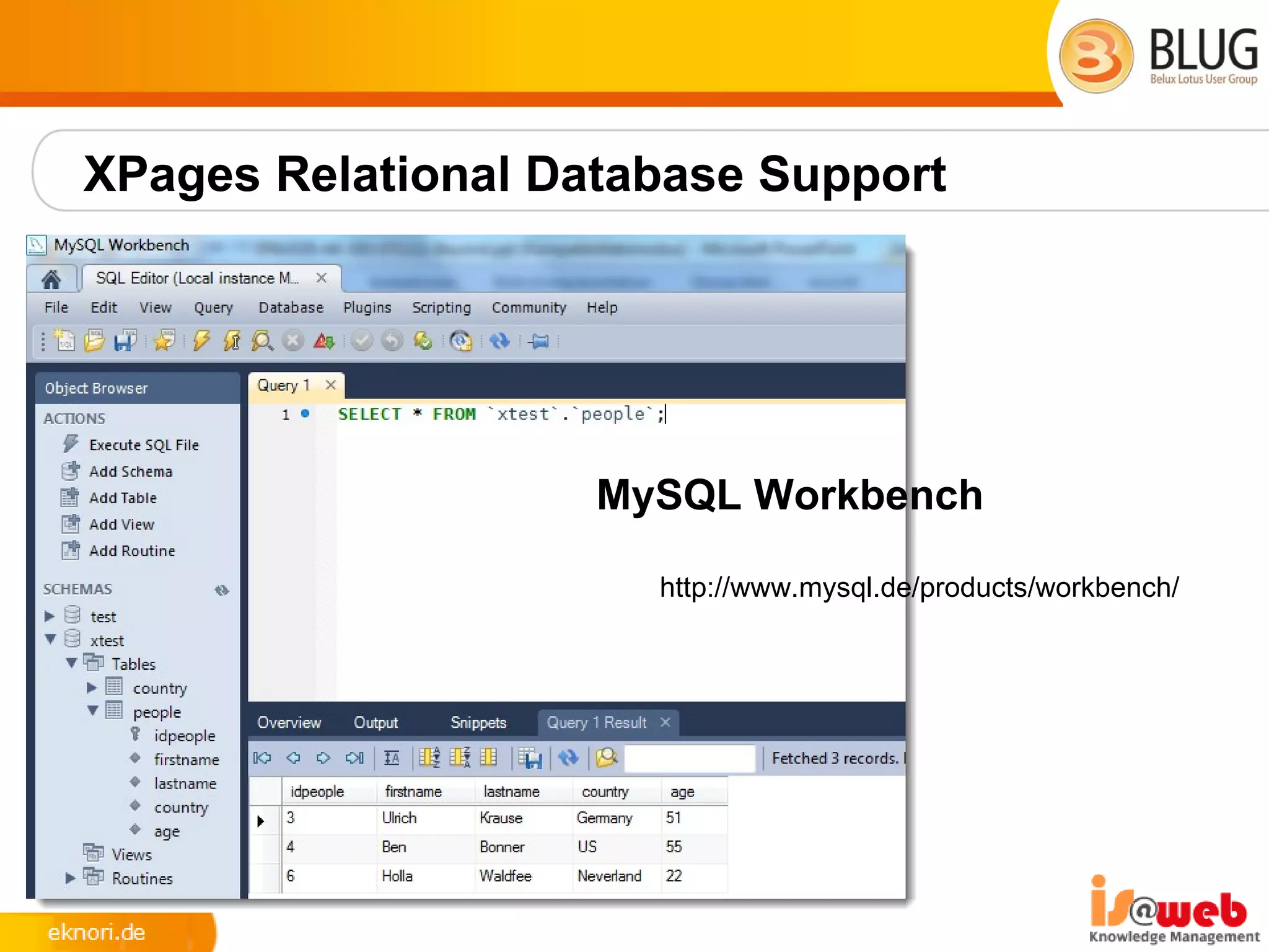 XPages Relational Database Support




                    MySQL Workbench

                      http://www.mysql.de/products/workbench/
 