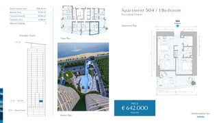Master Plan
Poseidon Tower
Floor Plan
Total Covered Area
Internal Area
Covered Veranda
Common Area
Allocated Parking
108.30 m²
57.50 m²
18.00 m²
32.80 m²
1
Apartment 504 / 1 Bedroom
Poseidon Tower
Apartment Plan
Mediterranean Sea
ƒ
Entrance
504
+27.50
+141.50
+09.00
€ 642.000
(PLUS VAT)
PRICE
 