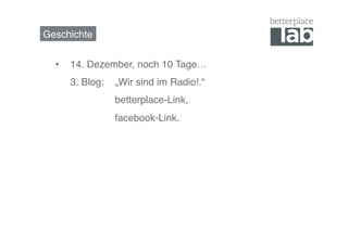 Geschichte!


  •  !14. Dezember, noch 10 Tage… 
     !3. Blog: !„Wir sind im Radio!.“  
     !   !    !   !betterplace-Link,  
     !   !    !   !facebook-Link.  
     !   !    !   !!
 