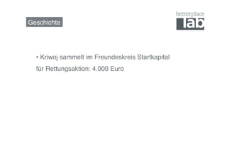 Geschichte!




  •  Kriwoj sammelt im Freundeskreis Startkapital  
  für Rettungsaktion: 4.000 Euro !
 