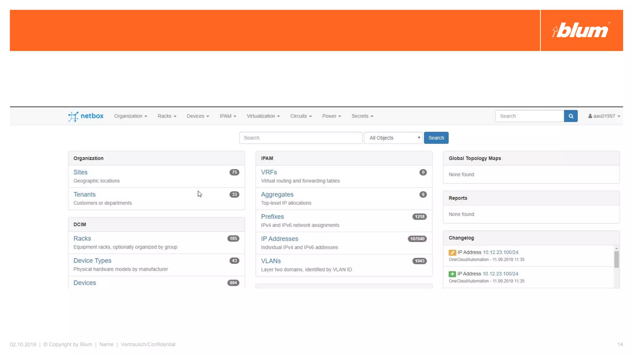 02.10.2019 | © Copyright by Blum | Name | Vertraulich/Confidential 14
 