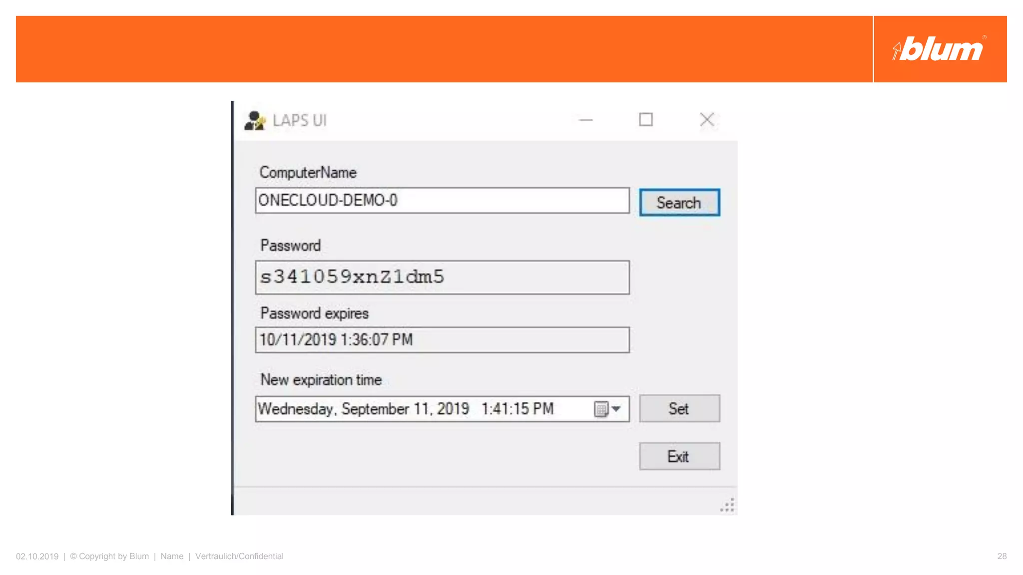 02.10.2019 | © Copyright by Blum | Name | Vertraulich/Confidential 28
 