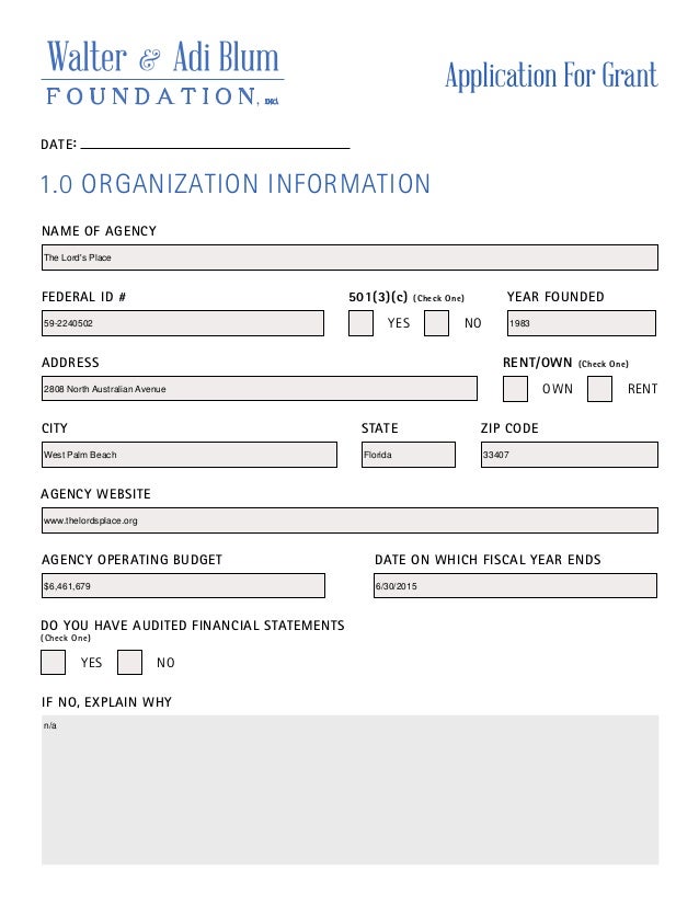 Blum Foundation Grant Application