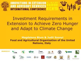 Investment Requirements in Extension to Achieve Zero Hunger and Adapt to Climate Change  Magdalena Blum & Judit Szonyi Food and Agricultural Organization of the United Nations, Italy   