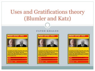 Uses and Gratifications theory 
(Blumler and Katz) 
FATEH KHALED 
 