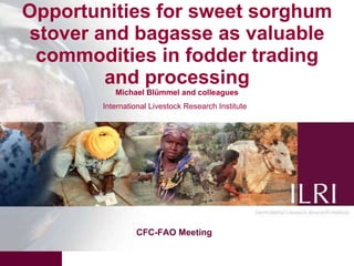 Opportunities for sweet sorghum stover and bagasse as valuable commodities in fodder trading and processing Michael Blümmel and colleagues International Livestock Research Institute  CFC-FAO Meeting  