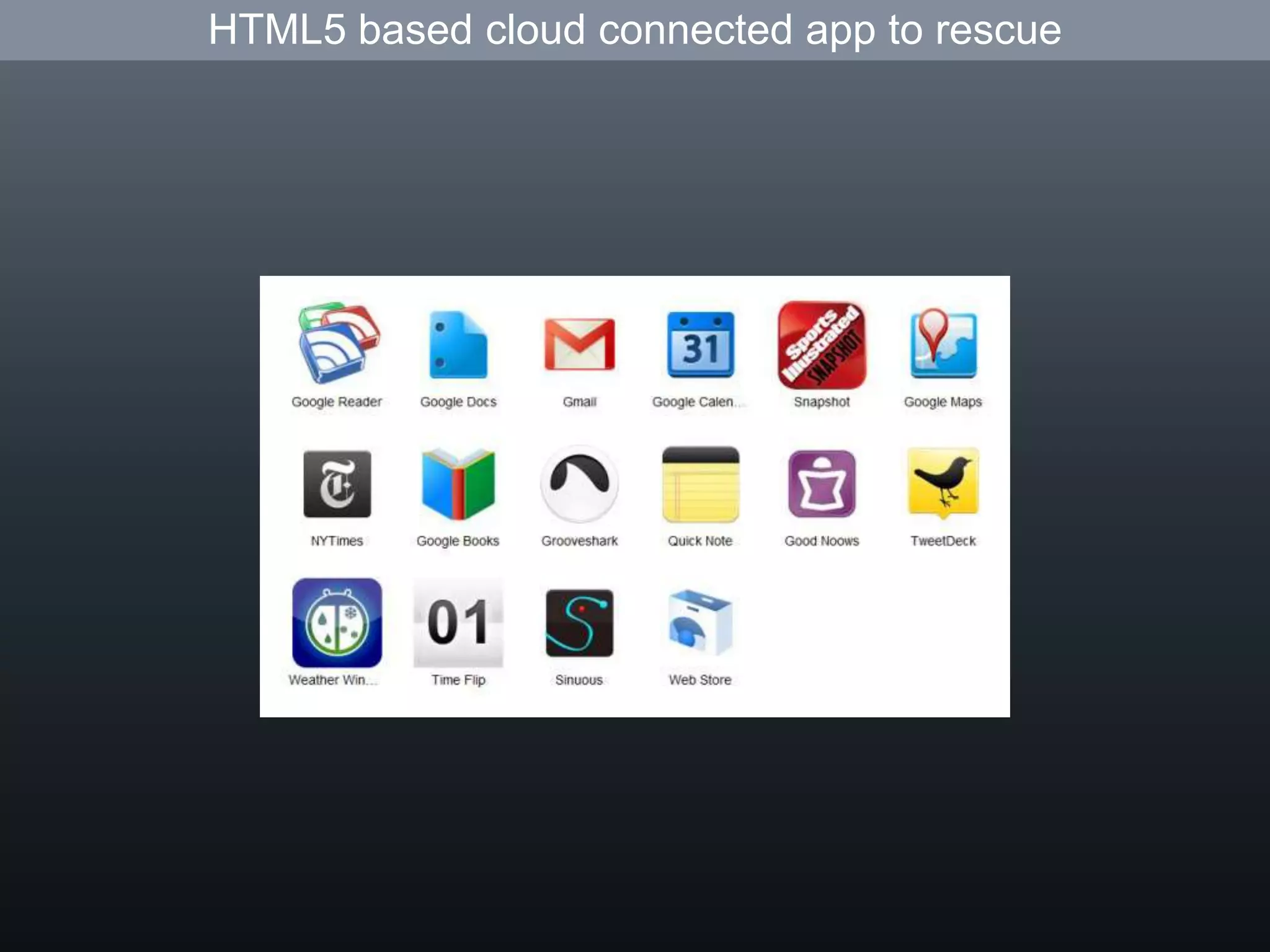 HTML5 based cloud connected app to rescue