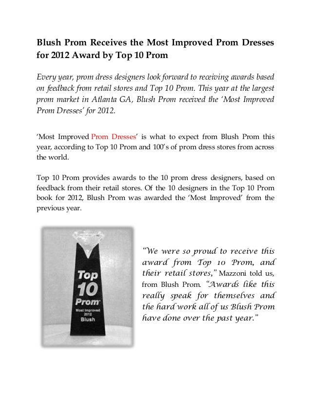 blush prom receives the most improved prom dresses for 2012 award by most improved awards