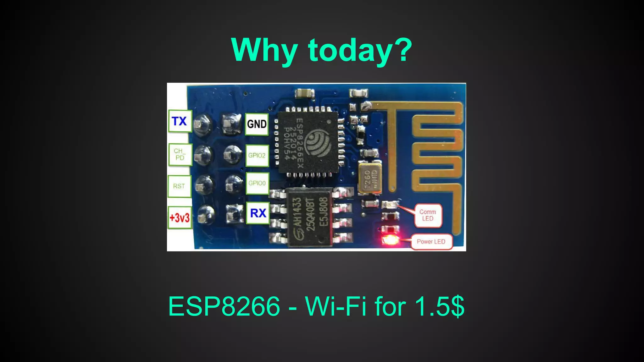 Why today?
ESP8266 - Wi-Fi for 1.5$
 