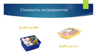 Стоимость ингредиентов
 