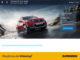 Should you be Widening?
http://www.peugeot.fr/gamme/nos-vehicules/suv-2008.html
 
