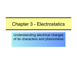 Chapter 3 - Electrostatics
Understanding electrical charges
of its characters and phenomena
 