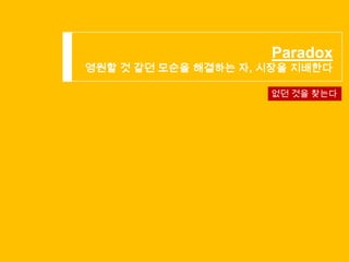 Paradox

영원할 것 같던 모순을 해결하는 자, 시장을 지배한다

없던 것을 찾는다

 
