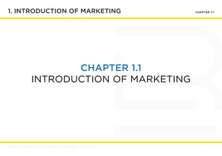 1. INTRODUCTION OF MARKETING CHAPTER 1-1
CHAPTER 1.1
INTRODUCTION OF MARKETING
 