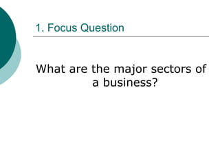 1. Focus Question What are the major sectors of a business? 