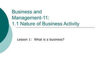 Business and  Management-11: 1.1 Nature of Business Activity Lesson 1:  What is a business? 