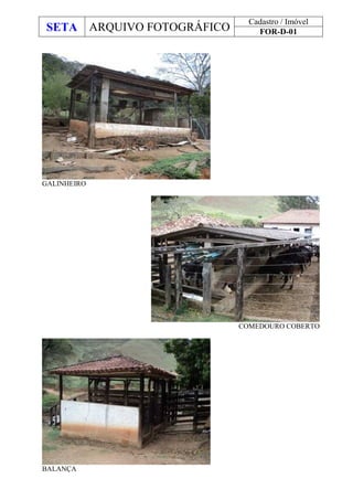 SETA ARQUIVO FOTOGRÁFICO
Cadastro / Imóvel
FOR-D-01
GALINHEIRO
COMEDOURO COBERTO
BALANÇA
 