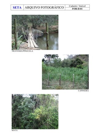 SETA ARQUIVO FOTOGRÁFICO
Cadastro / Imóvel
FOR-D-01
TRAVESSIA/PINGUELA
CAPINEIRA
MATA
 