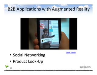 B2B Applications with Augmented Reality




                           View Video
• Social Networking
• Product Look Up
  Product Look‐Up
 23
 