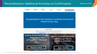 © 2001-2016 Sitecore Corporation A/S. All rights reserved. Sitecore® and Own the Experience® are registered trademarks of Sitecore Corporation A/S. All other brand and product names are the property of their respective owners.
#Sitecore SYM
15
Personalization: Additional Activities on Confirmation
Congratulations! Your booking is confirmed and we look
forward to your stay.
Explore Dubai from the Sky.
Book one of our
extraordinary Helicopter
Tours.
Reserve Now
Get up close and personal
with Sea Lion Point’s
charming residents.
Buy Tickets
 