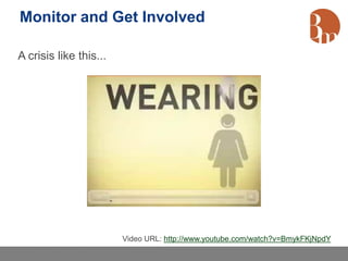 Monitor and Get Involved

A crisis like this...




                        Video URL: http://www.youtube.com/watch?v=BmykFKjNpdY
 