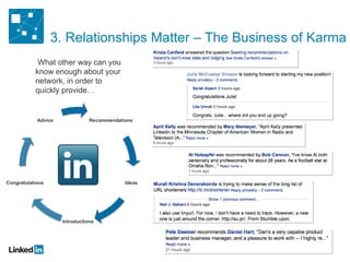 3. Relationships Matter – The Business of Karma What other way can you know enough about your network, in order to quickly provide… 