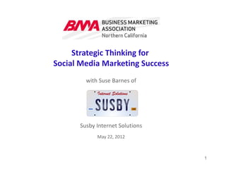 Strategic Thinking for
Social Media Marketing Success
        with Suse Barnes of




      Susby Internet Solutions
            May 22, 2012



                                 1
 